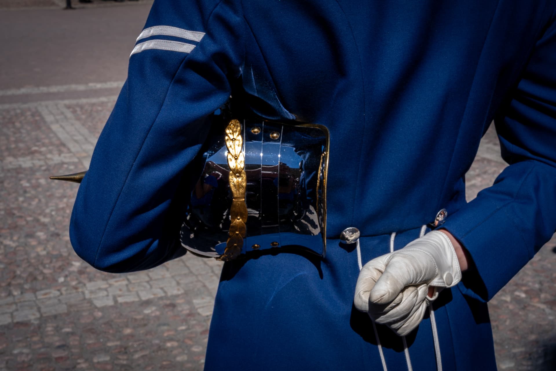Detail of a dress uniform with plumed helmet