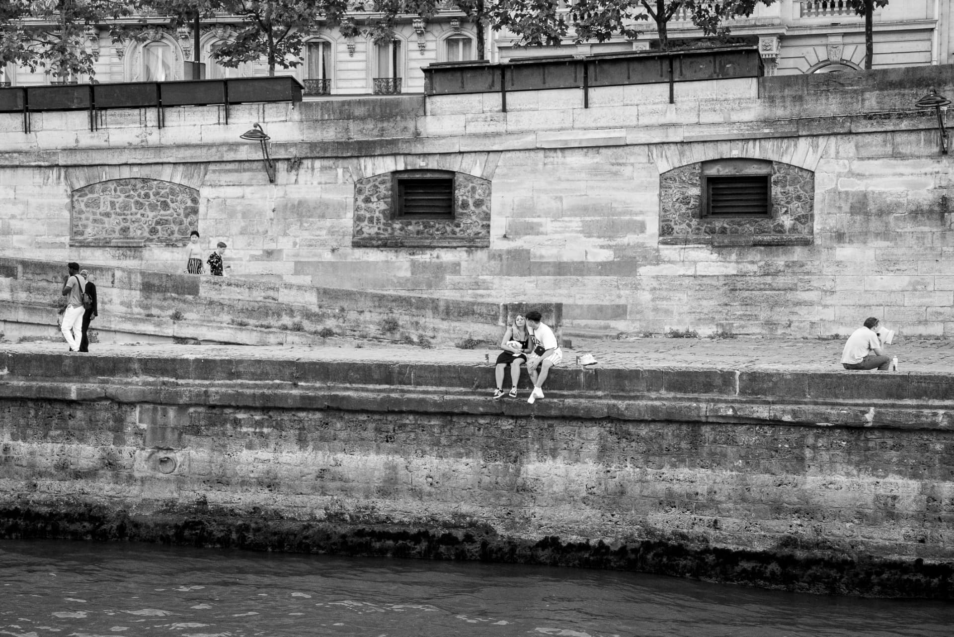 Riverbank of the Seine on a summer afternoon
